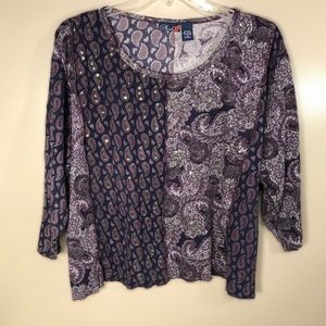Purple paisley print cotton tee, size 3X